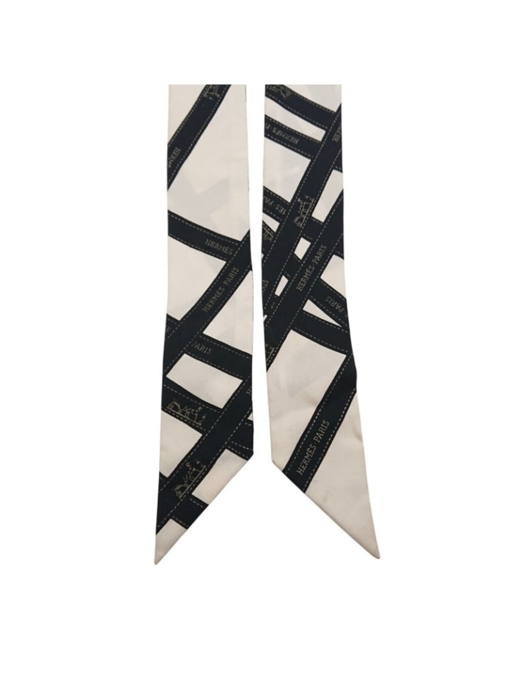 Hermes Twilly Bolduc Ribbon Pattern White Black Scarf - Picture 5 of 12